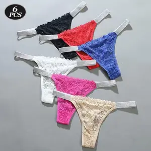 Women's 6-Pack Rhinestone Thongs, Womenswear Low-Rise Stretch Solid-Color Soft Breathable Athletic Panties with Exquisite Craftsmanship Bridal Bridal
