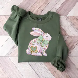 Floral Easter Bunny Sweatshirt/Hoodie/T-Shirt, Cute Pastel Rabbit Bow Shirt, Spring Cottagecore Bunny Graphic Tee, Easter Gift For Men and For Women