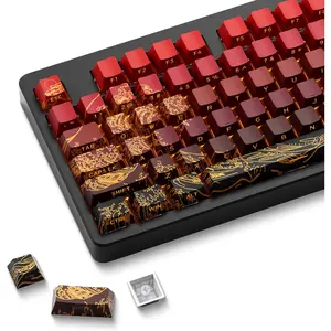 XVX Shine Through Keycaps - Double Shot PBT Keycaps 60 65 75 100 Percent, Side Print Key caps Custom 129  Set, Dye Sub Wave of Kanagawa Key caps for Mechanical Keyboards, Red