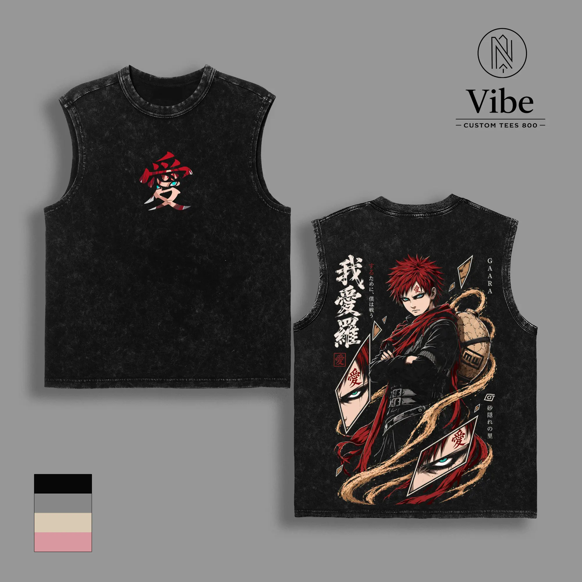 Gaara Naruto Vintage Washed T-Shirt, Tank Top, Sweatshirt, Hoodie, Sand Village Anime Graphic, Double-Sided Heavyweight Oversized Unisex Streetwear, Gift For Anime Fan