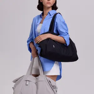 NEVERLAB FitX Large Crossbody Handheld Bag Water-Resistant Nylon Tote Extra Large Travel Shopping Bag for Women 50x34cm (Black, Grey)