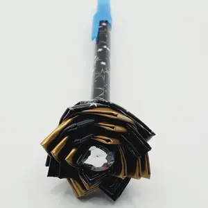 Hand-Crafted Duct Tape Flower Pen w/Gold, White & Black Starr Design.