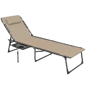 Folding Chaise Lounge With 5 Level Backrest Side Table And Pocket For Poolside Or Backyard Holds 265 Lbs Outdoor Lounger With 600D Oxford Fabric