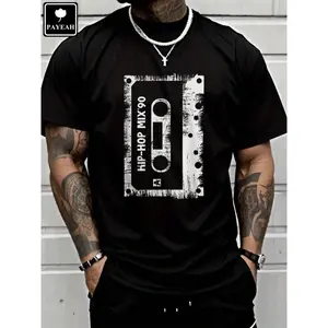 PAYEAH Men's Hip Hop Rap Mixtape Cassette DJ Retro 90s Vintage Heavy Cotton Fashion Tee for DJ Enthusiasts & Vintage Lovers