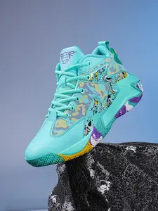 Men's Colorblock Lace Up Mid Top, 2024 New Style Stylish Basketball Shoes Casual Sporty Breathable Comfortable Sneakers, Male All-match Round Toe Sports Shoes for Daily Wear