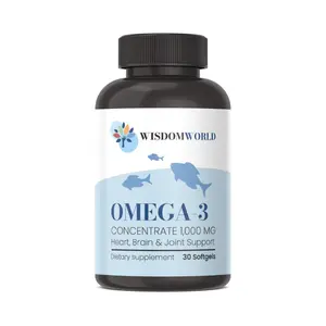 Wisdom World Omega-3 Fish Oil 1000 mg 30 Softgels, 1 Month Supply