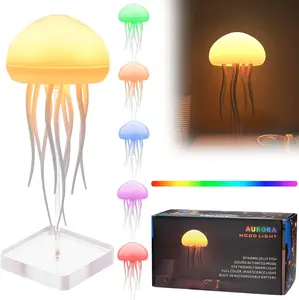 Jellyfish Lamp, Voice Control Jellyfish Lamp with Dancing Legs, RGB Gradient Jellyfish Bedside Lamp, Rechargeable Jellyfish Table Lamp with Touch Sensor, Christmas Gifts (Hanging + Base) [Energy Class A]