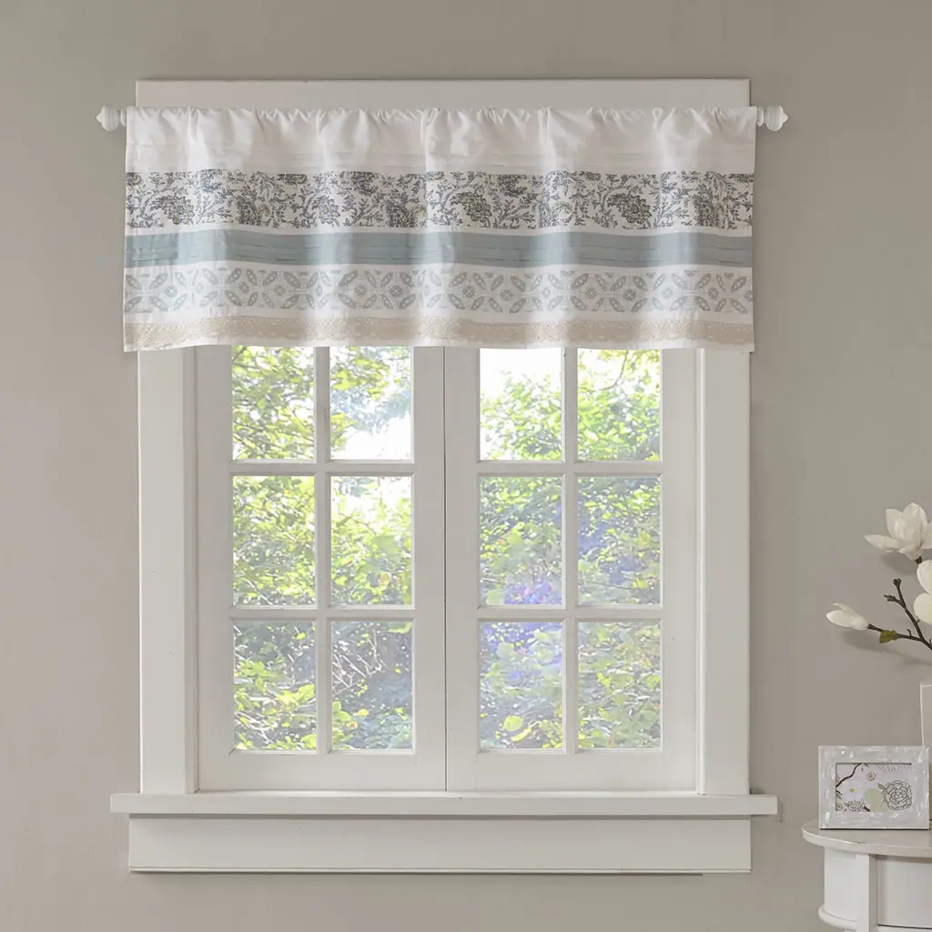 Madison Park Dawn Cotton Rod-Pocket Valance with Paisley Print and Lace Trim Detail