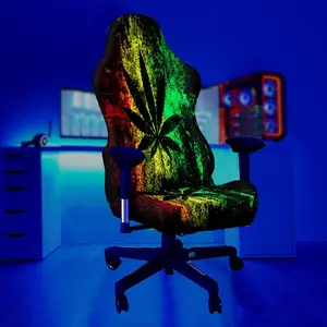 1 Set Plant leaf pattern UV Black light Reactive Glowing Computer Game Chair Cover, Milk Fiber Fabric With Elastic And Detachable Design That Is Machine Washable. Suitable For Office, Bedroom And Game Chair Decoration.