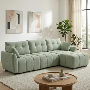 ModernMate 110" L-Shaped Modular Sectional Sofa 3 Seater Couch with Movable Ottoman Large Chenille Deep Seat for Living Room Light Green Easy Assembly