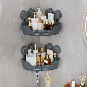 2 Pack Corner Shower with 4 Suction Cups, No-Corner Shower Shelves for Inside Shower, Removable Push & Lock Organizer with, Shower Rack, Pearl Gray