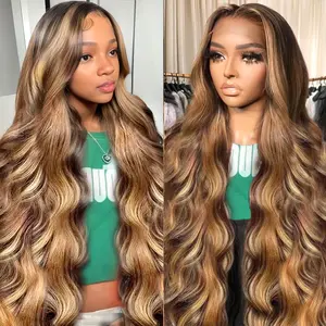Redice Ombre Honey Blonde 13X6 Lace Front Wigs Human Hair Invisi Strap Highlight Deep Wave Lace Front Wigs Human Hair 180 Density 13x6 HD Frontal Glueless Wigs Pre Plucked for Women