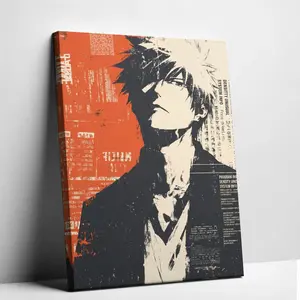 Unframed Bleach Ichigo Canvas Art Grunge Typography Anime Poster Orange & Black Wall  for Gamer  Urban Teen   room decor