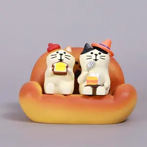 Miniature Bread Sofa Cat Figurines, Cute Resin Kitty Statues for Shelf Desk Decor, 3 Pack Funny for Cat Lovers