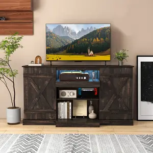 COSTWAY - 58 Inches TV stand for TVs up to 65 Inches with 20 Color Led Lights-Coffee