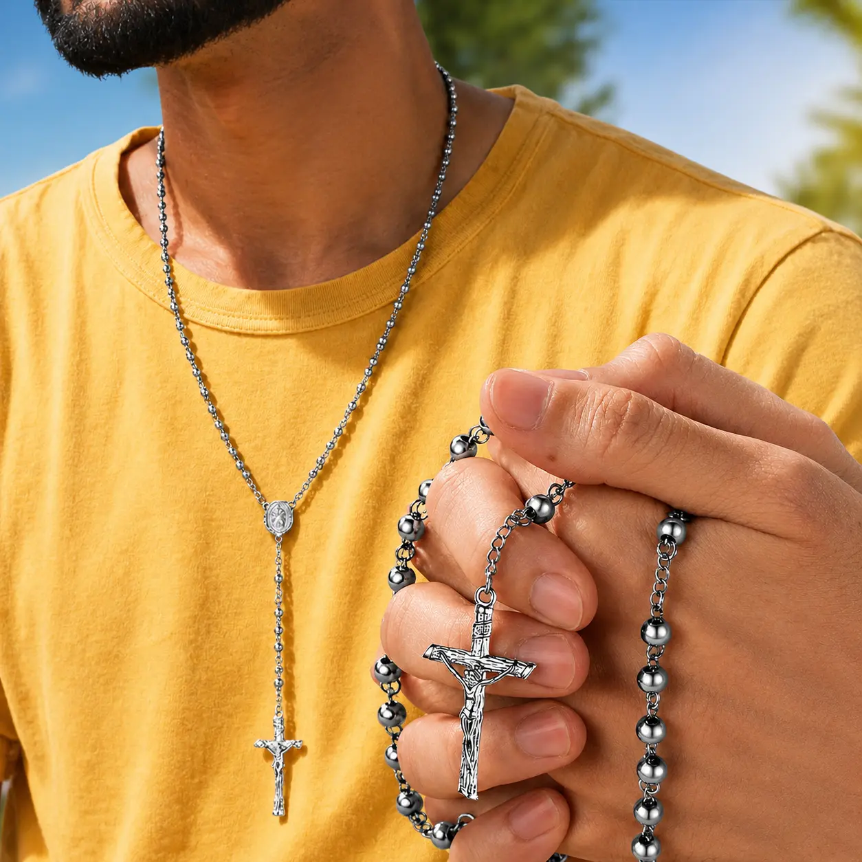 FaithHeart Holy Rosary With Box Necklace Prayer Pendant for Women Men, Divine Protection Gift for Her Him Christmas Gift, Bible Box