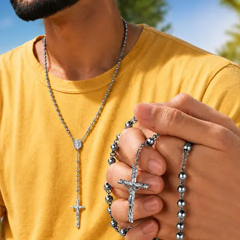 FaithHeart Holy Rosary With Box Necklace Prayer Pendant for Women Men, Divine Protection Gift for Her Him Christmas Gift, Bible Box