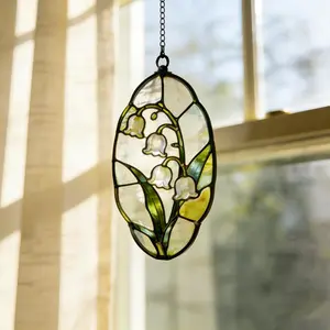 Lily of the Valley Stained Glass Suncatcher, Vintage Floral Window Hanging, Cozy Spring Home Accent, Perfect Mother's Day Gift