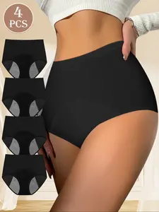 Women's Physiological Panties Set (4pcs), Triangle Design, Leak-Proof Menstrual Underwear, Period Panties, High-Waisted Comfort Fit, All Season Wear