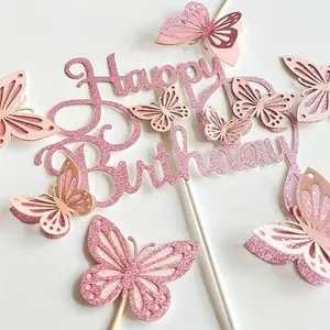 Butterfly Design Cake Decoration, 13pcs/set Paper Butterfly Cake Topper, Cake Decoration Supplies for Birthday Party Wedding, Ornaments, Cake Decorating Supplies