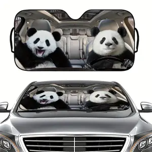 Panda Design Car Windshield Sunshade - Portable Car Sunshade, Automotive Glass Sunshade, Polyamide Material, Heat Insulation Sun Blocker for Front Window, Cartoon Panda Pattern Vehicle Sun Protector, Car Accessory - Pack of 1