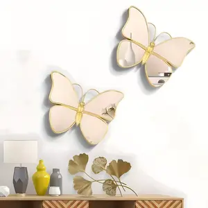 Creative Decorative Mirrors Set, Light Luxury Vintage Butterfly Ornament, Wall-Mounted Mirror for Living Room Background Decoration