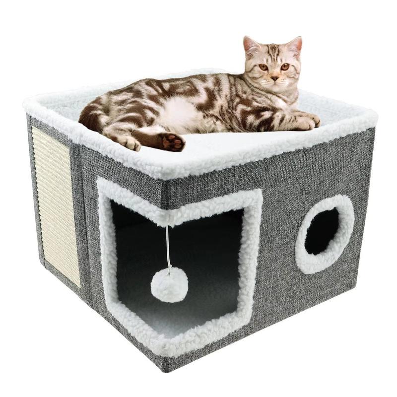 Extra Large Cat Condo Foldable Two Story Sisal Scratching House with Removable Washable Mat Soft Nest for Kittens Adult Cats Multi Functional Pet Furniture