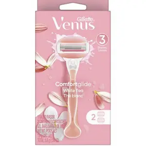 Venus Comfort White Tea Women's Razor - Comfortglove Design, Lightweight & Lightweight Handle, 3 Blades, 2 Brushes, Total Net Weight 15.5 oz (396 g)