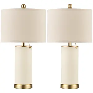 KDG 23.4" PU Leather Table Lamps for Living Room Set of 2, 3 Level Brightness LED Modern Home Decor Fabric Lampshade Desk Lamp Lighitng for Bedroom, Bedside, Farmhouse, Nightstand, Night Light