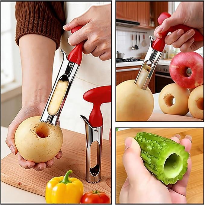 Apple Corer Tool Ergonomic Non-Slip Handle Sharp Serrated Blades Stainless Steel Fruit Core Remover Kitchen Tool Red