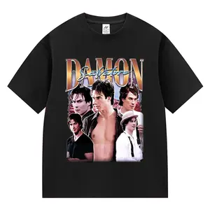 90s Retro Damon Salvatore Graphic T Shirt Unisex Harajuku Fashion Cotton Short Sleeve T-shirts Y2k Men's Gothic Clothing T-Shirt DJJ