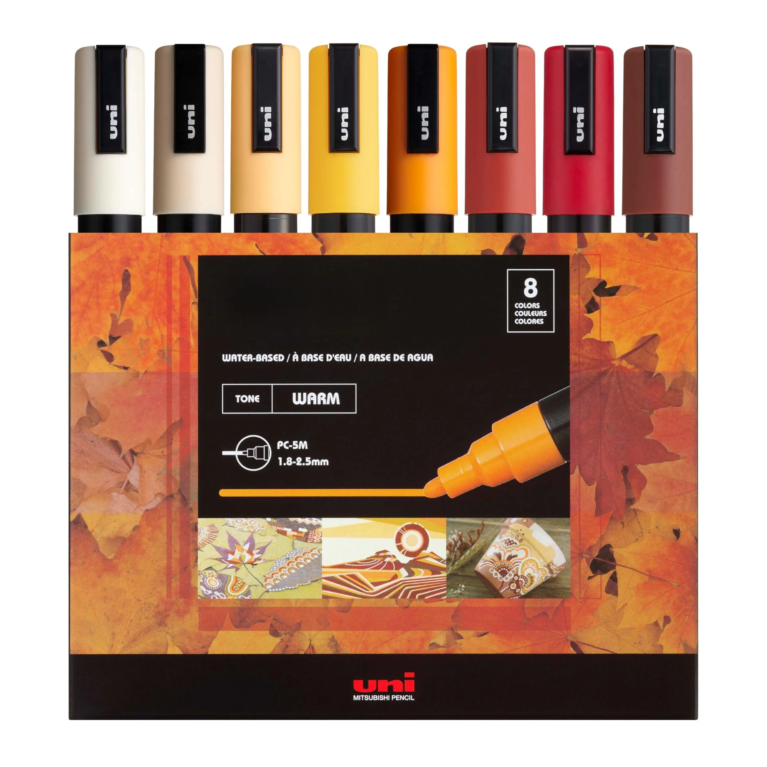 Markers Set  8 Medium Paint 5m - Warm Tones Beige Apricot Ochre Bright Yellow Red Dark Cacao Brown