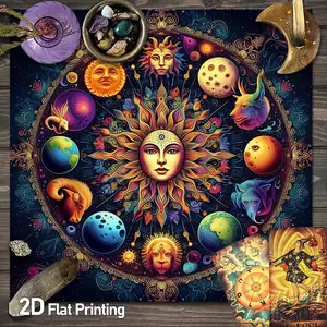 Celestial Zodiac Mandala Altar Cloth, Vibrant Cosmic Colors Table Cover, Overlay Table Cover, Square Gaming Tarot Tablecloth, Perfect Gift for Spiritual Occasions