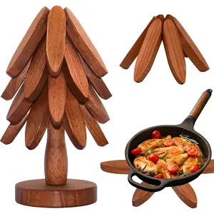 Wooden Trivets for Hot Dishes, Wooden Tree Trivet Set of 4 for Easy Storage - Suited for Hots, Pans/Bowl, Teapot, Hot Holders - Multifunctional Ornaments (Dark - 4 count)