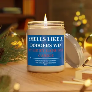 Smells Like a Dodgers Win Candle, Home Decor Baseball Fan Gift 9oz. Los Angeles Lucky game day candle. Lucky Charm Gift. Scented Decoration