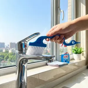 Detachable Dual-Head Window Gap Brush & Scraper: Non-Slip Handle Glass Cleaner for Bathroom Kitchen, Multi-Surface Scrubber, Squeegee Scrubber, Groove & Track Deep Cleaning Tool, Extendable Design with Ergonomic Grip & Durable Scour Pad