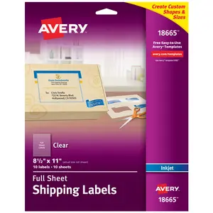 Avery Full Sheet Printable Shipping Labels, 8.5" x 11", Matte Clear, 10 Blank Mailing Labels (18665)