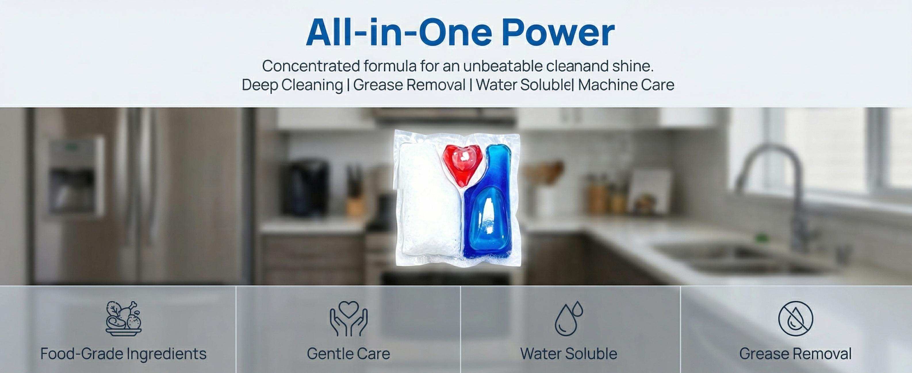 3-in-1 Dishwasher Pods – Food-Grade & Safe, Cuts Through Grease, Sparkling Clean Dishes