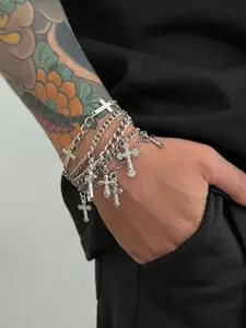 5pcs Punk Cross Bracelet Set, Men's Personalized Hip Hop Metal Accessories, Ideal for Daily Wear, Parties, and Holiday Gifts