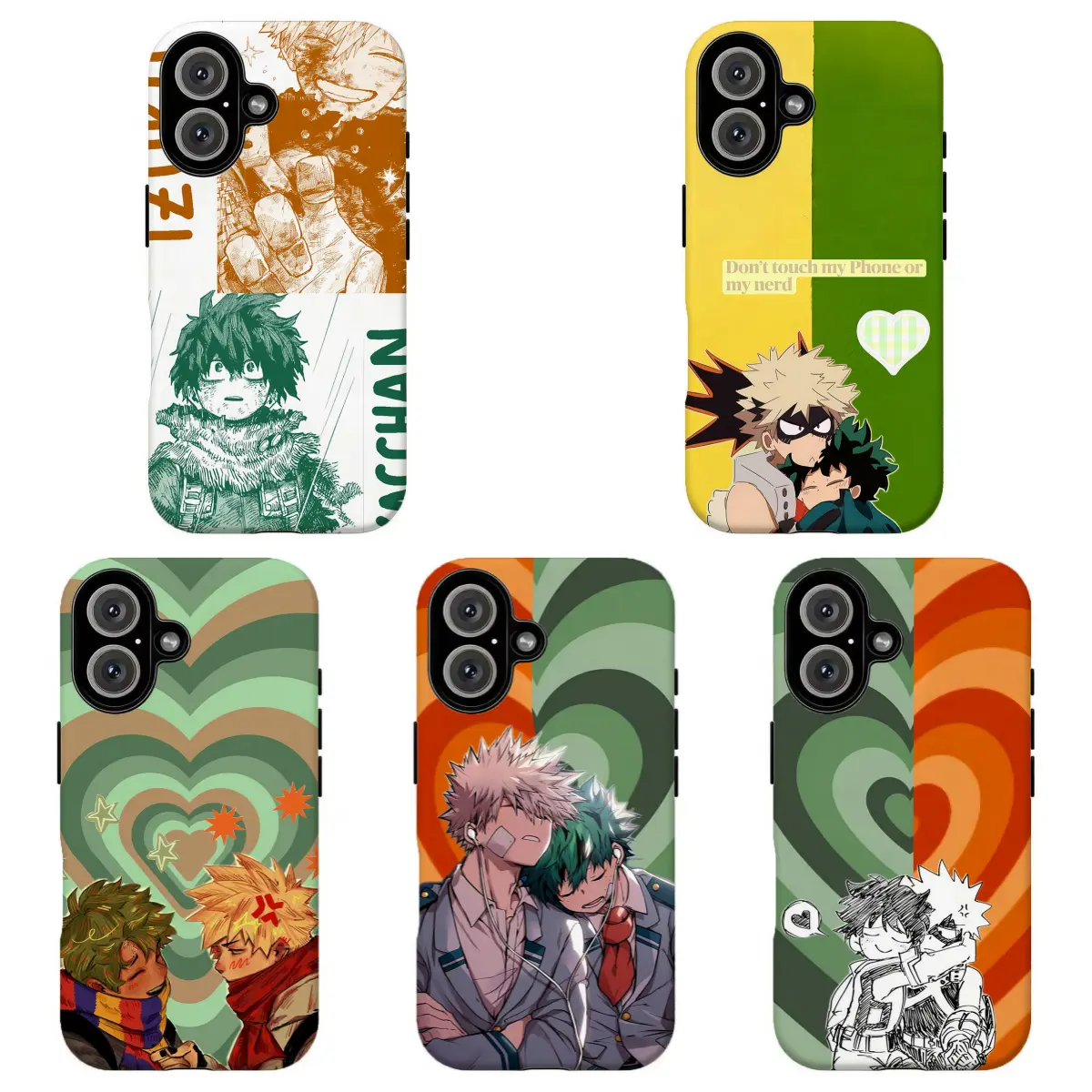 FL-My Her0 Academia Anime Phone Case, Y2K Heart Color Block Print Deku & Bakugo Shockproof Cover For iPhone 11 12 13 14 15 16 17 Air Pro Max for Samsung S26 S25 S24 S23 S22 S21 Case,Gift for her/him/fans