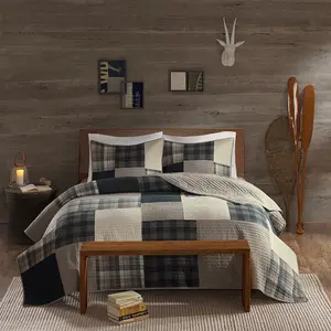 212 MAIN Winter Hills Tan Quilt Mini Set - King & Cal King, Percale Weave Soft Bedroom Bedding Set, Year-Round Plaid Mix Reptile & Amphibian Decoration