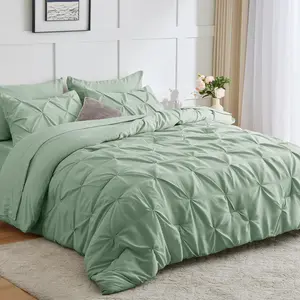 - Sage Green Comforter Queen (88"x88") 7 Pintuck Sage Comforter Light Green Sage Pinch Pleated Bag Queen Size Complete with,PillowcasesShams
