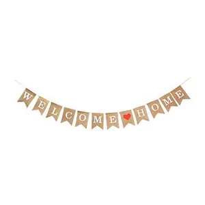 Mandala Crafts Burlap Welcome Home Banner Garland Welcome Home Decorations – Rustic Jute Welcome Home Sign Bunting for Party Decor Family Gathering Photo Booth Props