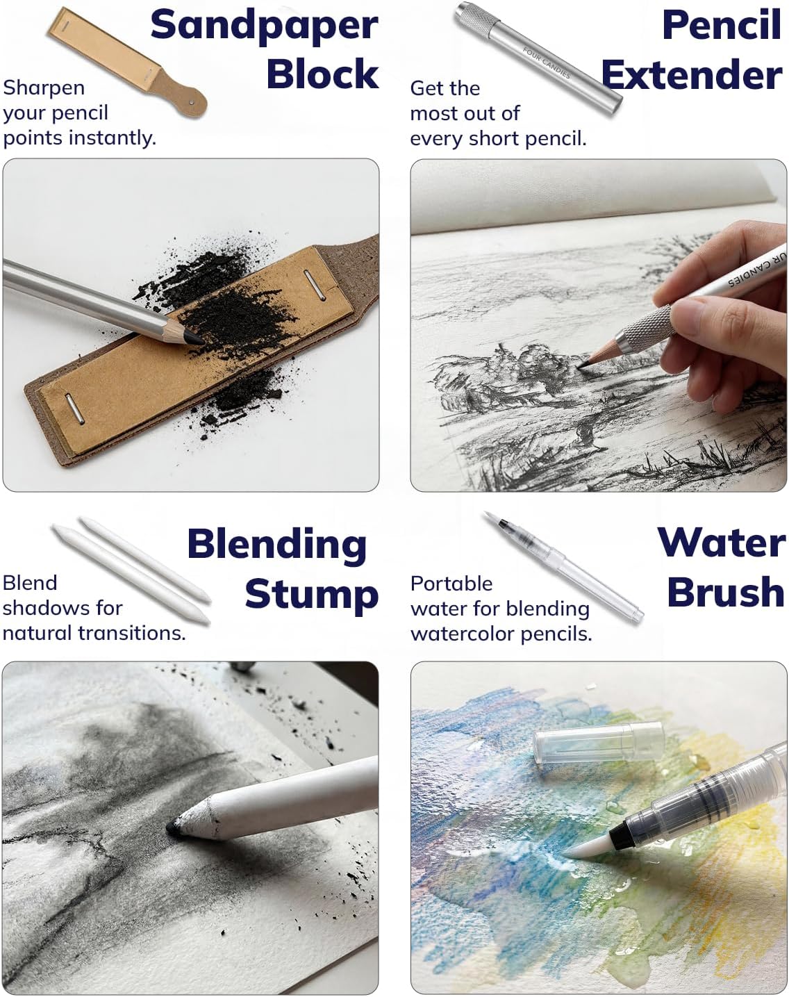 Four Candies 85 Pack Drawing Pencils Set, Sketching Art Set with Colored Pencils, Graphite Pencils in Portable Zipper Case, Supplies for Adults Teens Artists, Sketchbook & Coloring Book