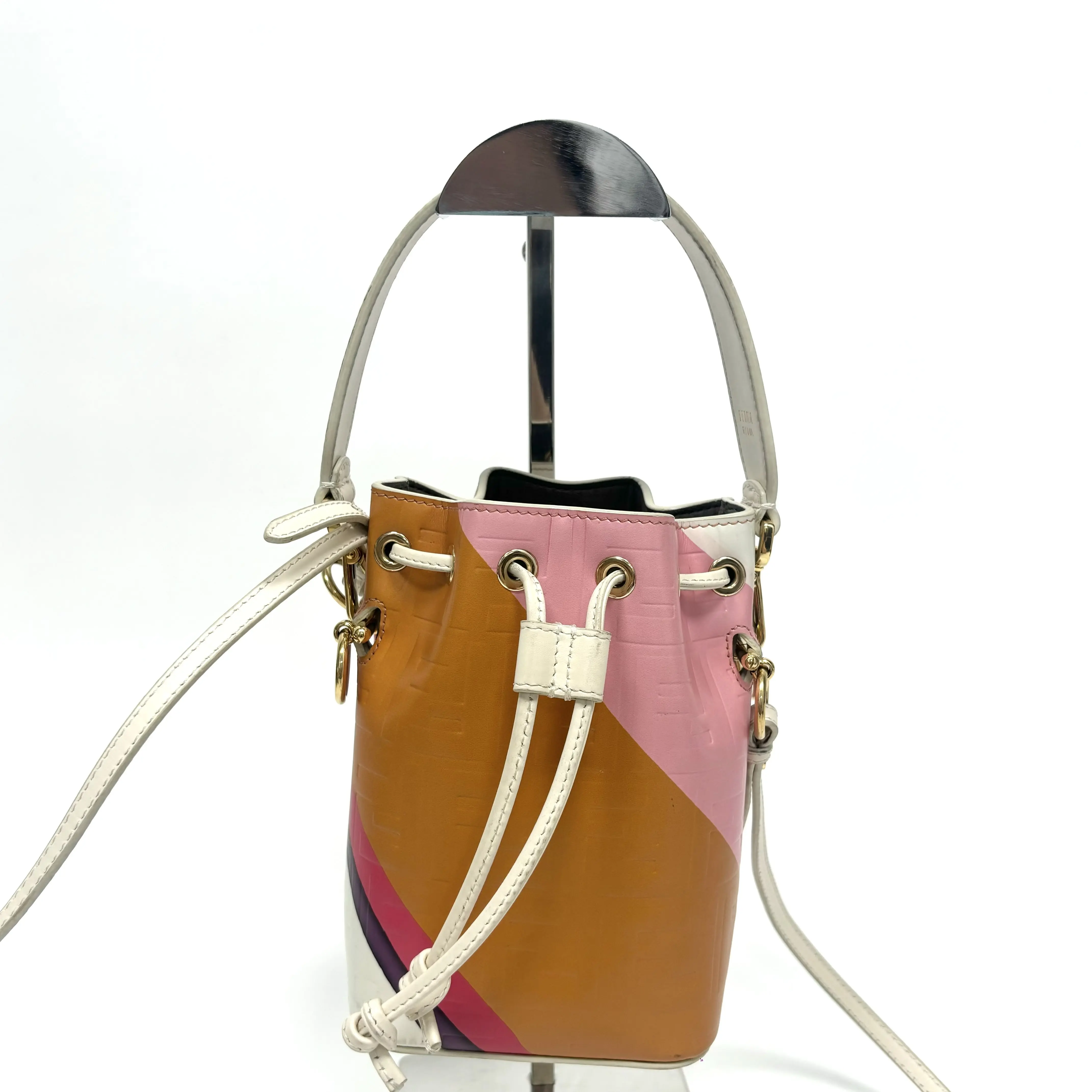 Pre-owned FENDI Mini Color Block Bucket Bag Made Of Calfskin Base Length 12 N23062747