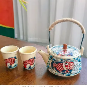 A155. Ceramic Kung Fu Tea Set for Home Use — Portable Teapot and Cups, High-Temperature Underglaze Finish