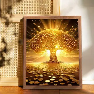 1 Piece Dreamy Golden Tree Frame Painting, High-Quality Fantasy Wall Art, Suitable for Home, Bedroom, Kitchen, Living Room, Bathroom, Hotel, Cafe, Office