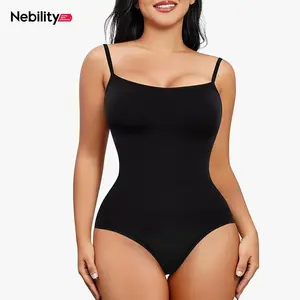 Nebility Women's Solid Camicole Seamless Flat Neck Bodysuit,Casual Sleeveless Bodysuit for Daliy Wear Womenswear Tops  Shapewear Vest Spaghetti Strap Basic Camisole #Summervibes