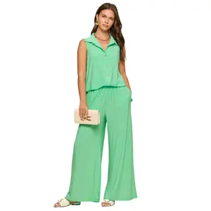 Dear Scarlett “Shoreline” Pant Set in Aqua Mint