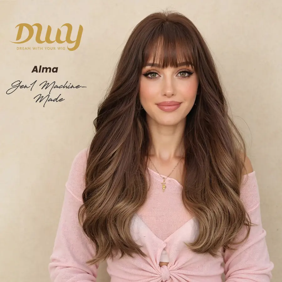 [CLEARANCE SALE] Alma -DWY Long-length Wave Honey Brown Glueless Synthetic Wig for Women 24 Inches Deep Wavy Wigs Body Wave Wigs